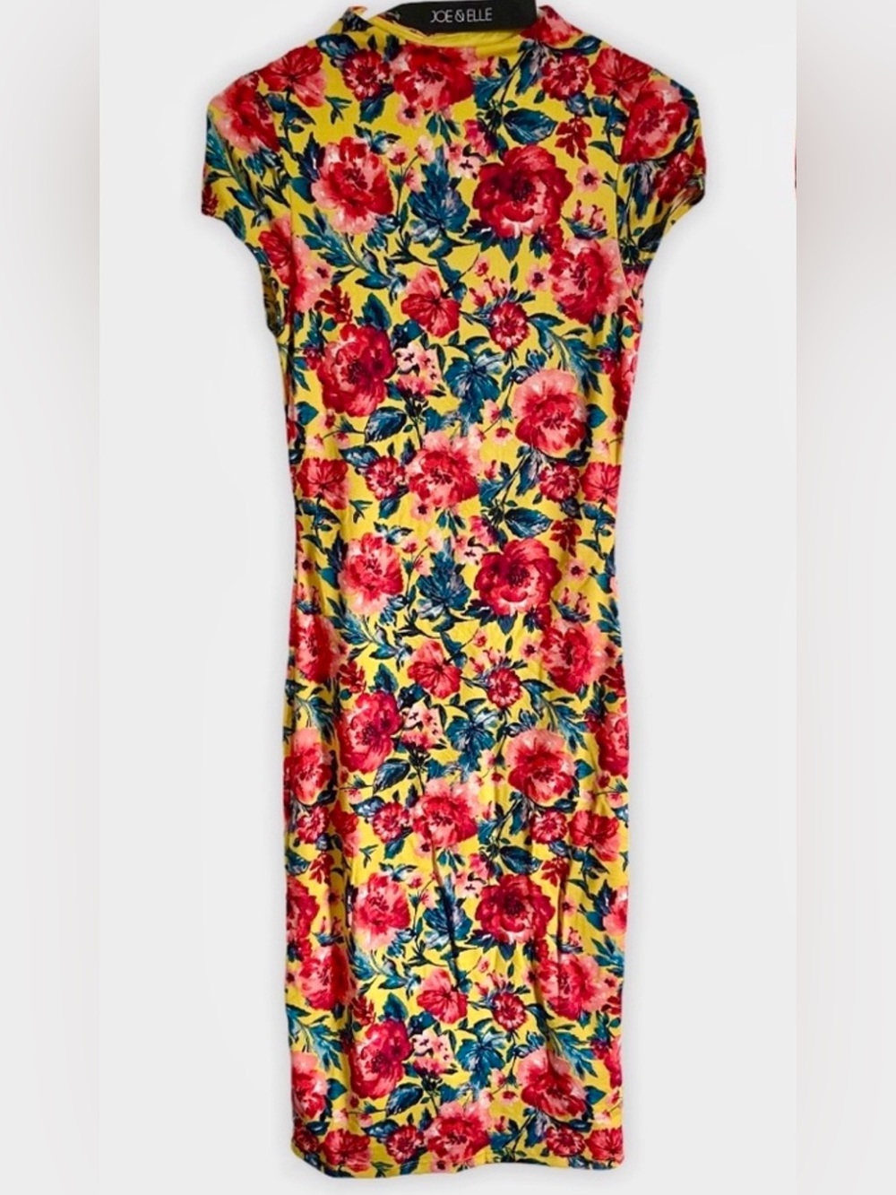 NWT Joe & Elle Red Yellow Rose Bodycon Dress Medium Small Floral Tea Dress